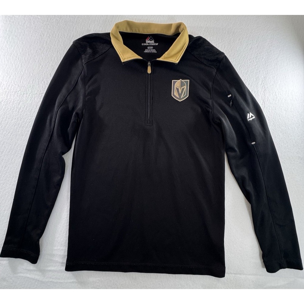 Majestic Cool Base Mens 1/4 Zip Pullover NHL Golden Knights S Logo Side Pocket